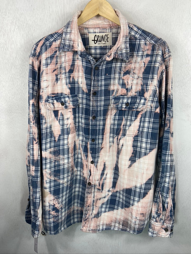 Vintage Grunge Light Blue, Pink and White Flannel Size Large