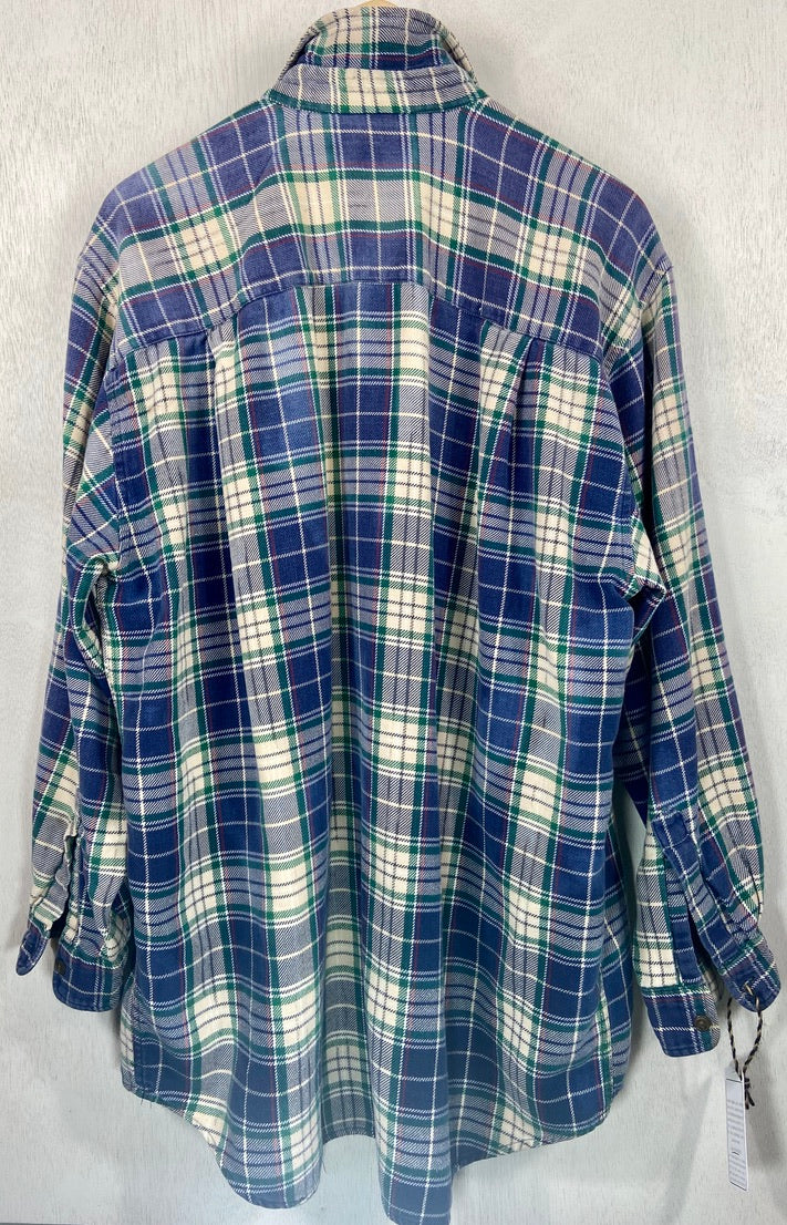 Vintage Retro Blue, Green and Cream Flannel Size XL