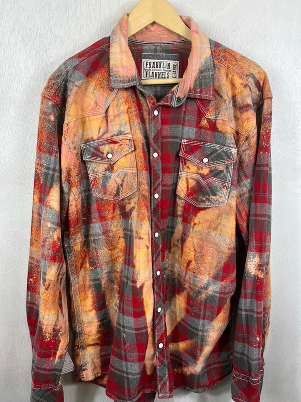 Vintage Western Style Red, Grey and Gold Flannel Size XL