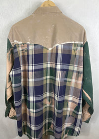 Vintage Navy, Peach, Caramel and Green Flannel Size XL