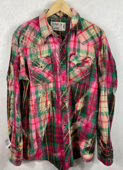 Vintage Western Style Pink, Green and Navy Flannel Size Large