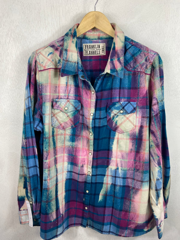 Vintage Western Style Turquoise, Purple and White Flannel Size Small