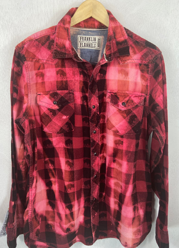 Vintage Western Style Red, Black and Pink Flannel Size Medium