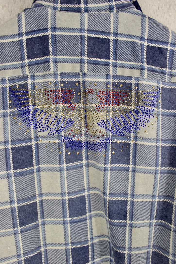 Fanciful Retro Light Blue Flannel with Eagle Size Medium