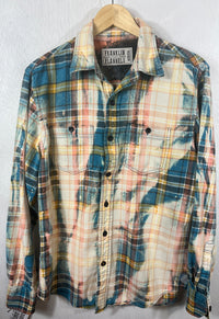 Vintage Turquoise, Cream, Peach and Yellow Flannel Size Medium