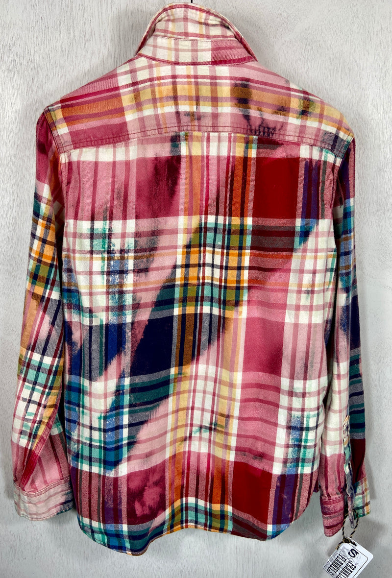 Vintge Red, Turquoise, Pink and Green Flannel Size Small
