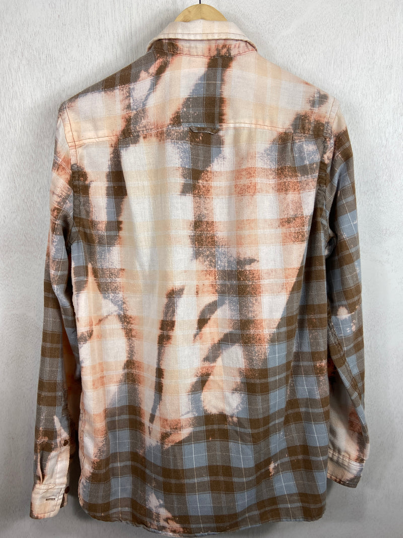 Vintage Light Blue, Peach and Brown Flannel Size Small