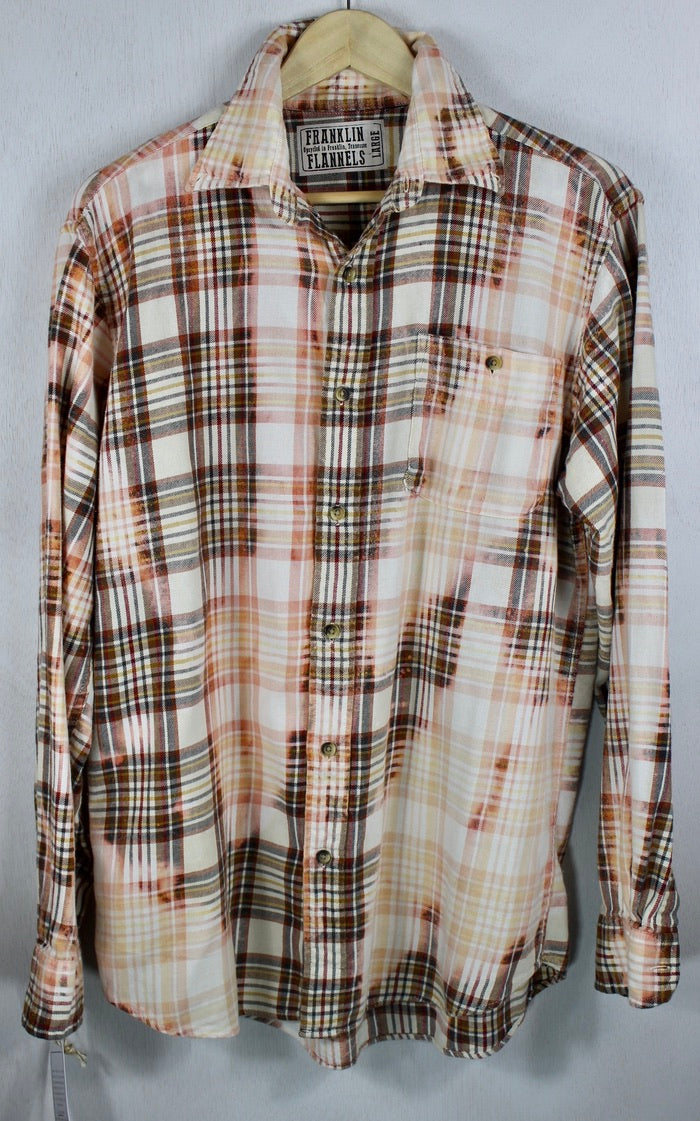 Vintage Cream, Coral and Brown Flannel Size Large
