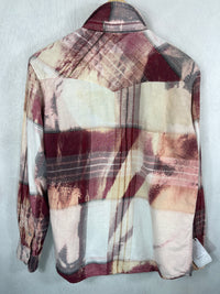 Vintage Western Style Pink, Grey, Cranberry and White Flannel Size Medium