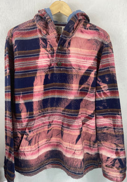 Vintage Navy Blue, Rose and Rust Flannel Hoodie Size Large