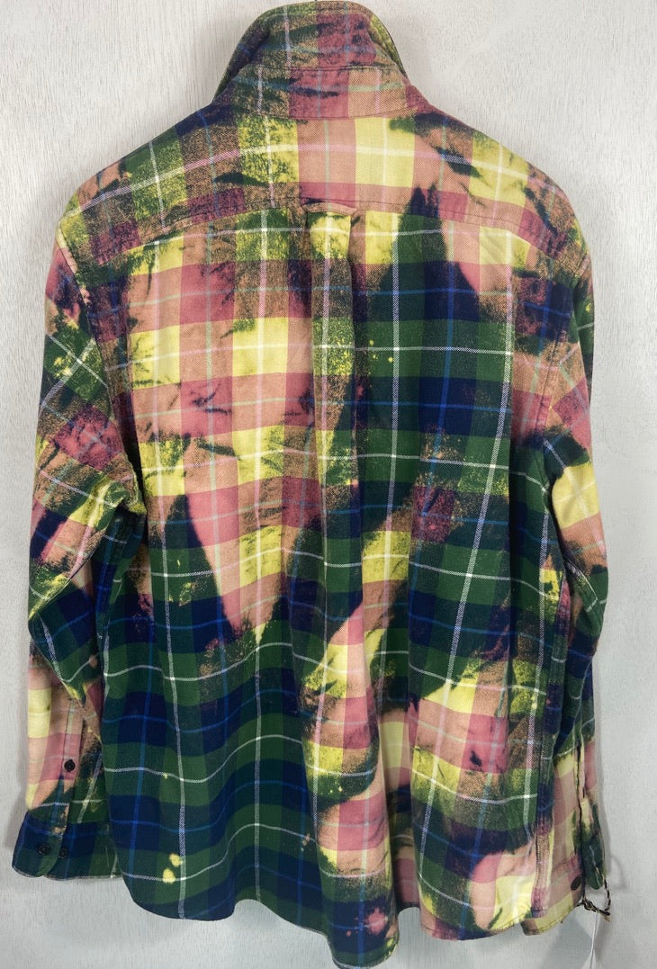 Vintage Green, Yellow and Pink Flannel Size Large