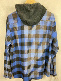 Vintage Royal Blue and Black Flannel Hoodie Size Medium