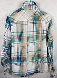 Vintage Turquoise, White and Black Flannel Size Medium