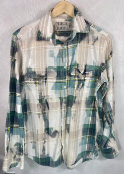 Vintage Light and Dark Green with Cream Flannel Size Small