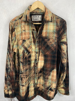 Vintage Black, Light Green, Peach and Brown Flannel Size Small