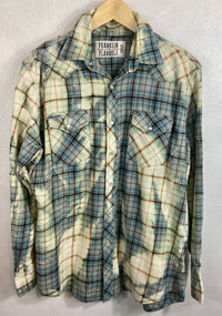 Vintage Western Style Grey, Cream and Turquoise Flannel Size Large