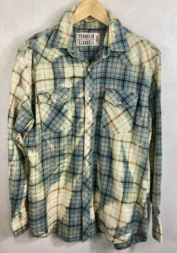 Vintage Western Style Grey, Cream and Turquoise Flannel Size Large
