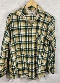 Vintage Retro Green, White and Army Green Flannel Size Large