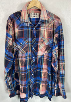 Vintage Western Style Royal Blue, Black and Dusty Rose Flannel Size XL