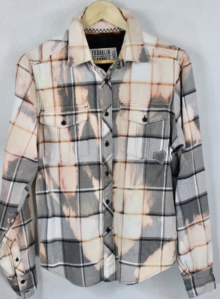 Vintage Light Grey, Peach and Cream Flannel Size Small
