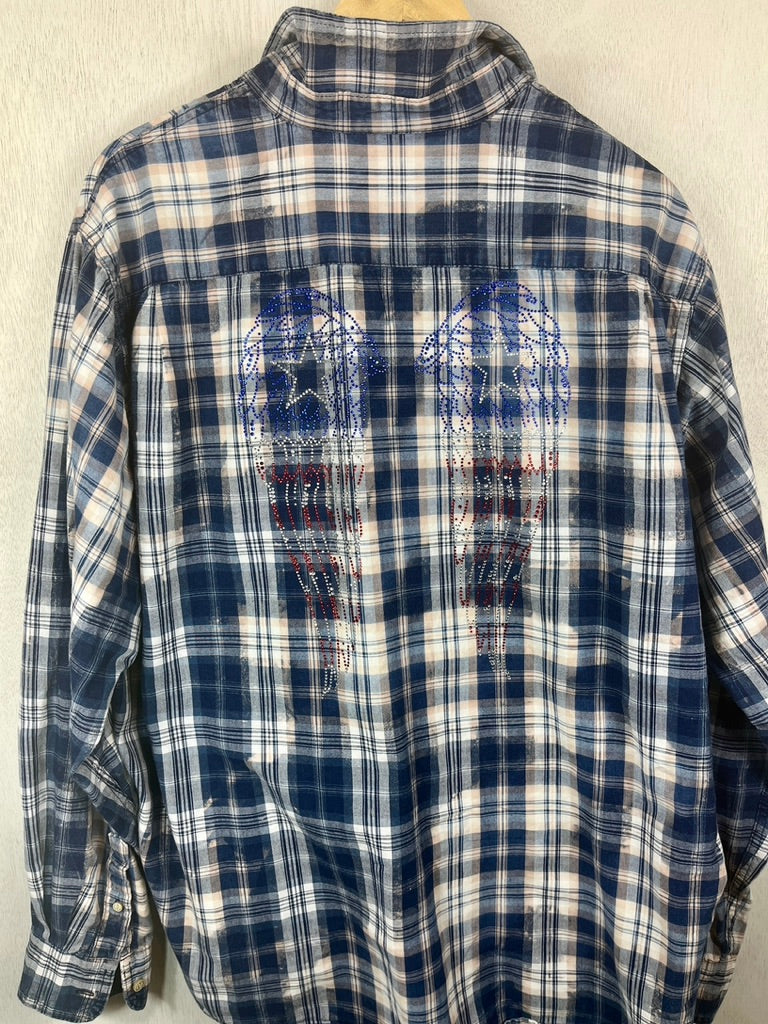 Fanciful Navy Blue and White Flannel with Patriotic Wings Size XL