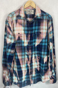 Vintage Turquoise, Navy and Pink Flannel Size Large