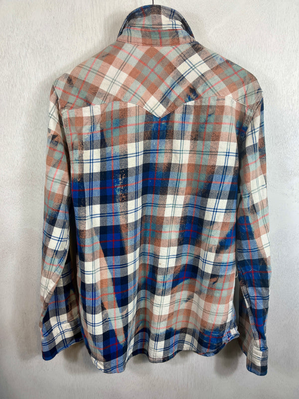 Vintage Western Style, Blue, Red, White and Peach Flannel Jacket Size XL