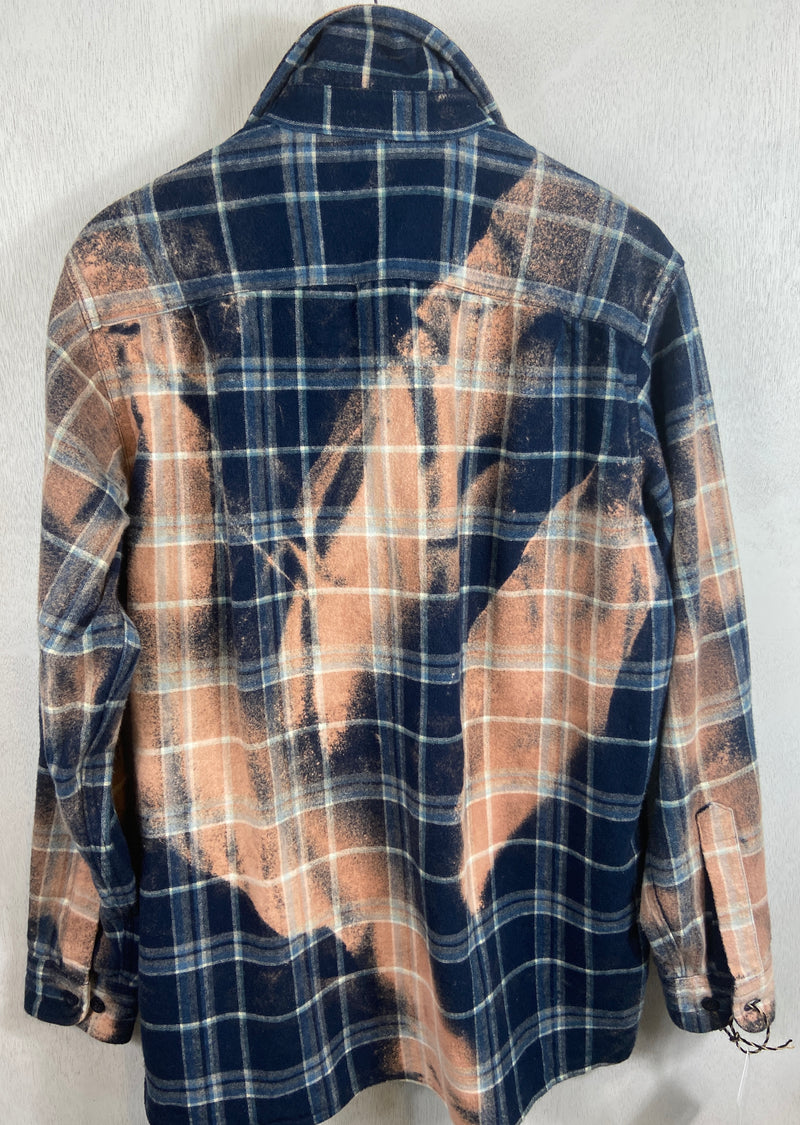 Vintage Navy Blue, Peach and White Flannel Jacket Size Large