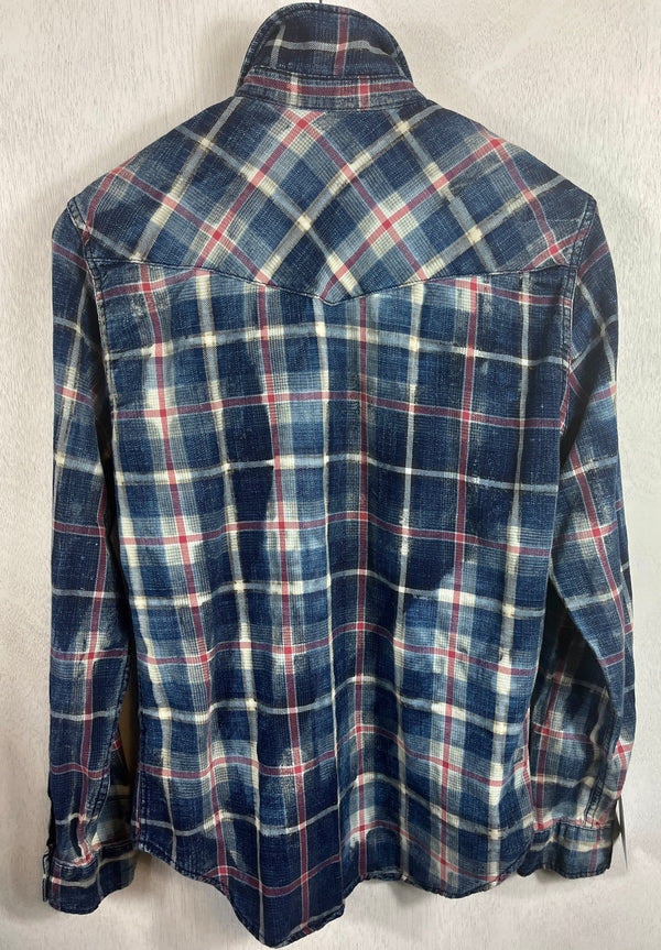 Vintage Western Style Navy Blue, Red and White Denim Size Small