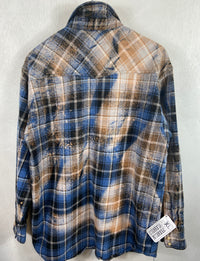 Vintage Western Style Royal and Navy Blue, Rust and White Flannel Jacket Size XL