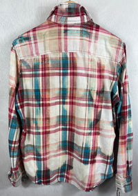Vintage Turquoise, Red and White Flannel Size Medium