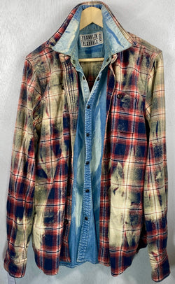 Vintage Red, Blue and Cream Flannel with Denim Size Medium