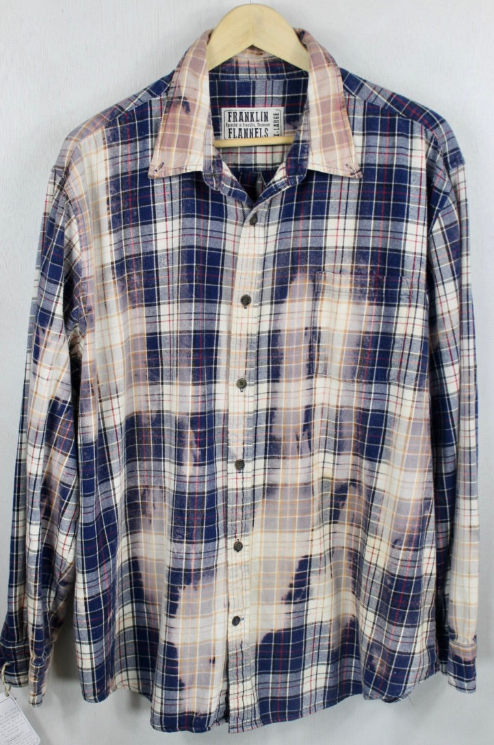 Vintage Navy Blue, Cream and Faded Blue Flannel Size XL