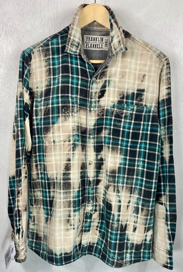 Vintage Western Style Turquoise, Black, and Cream Flannel Size Small