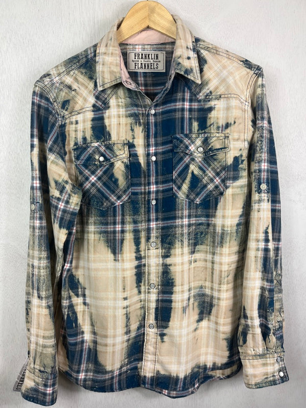 Vintage Western Style Navy Blue, Green and Cream Flannel Size Small