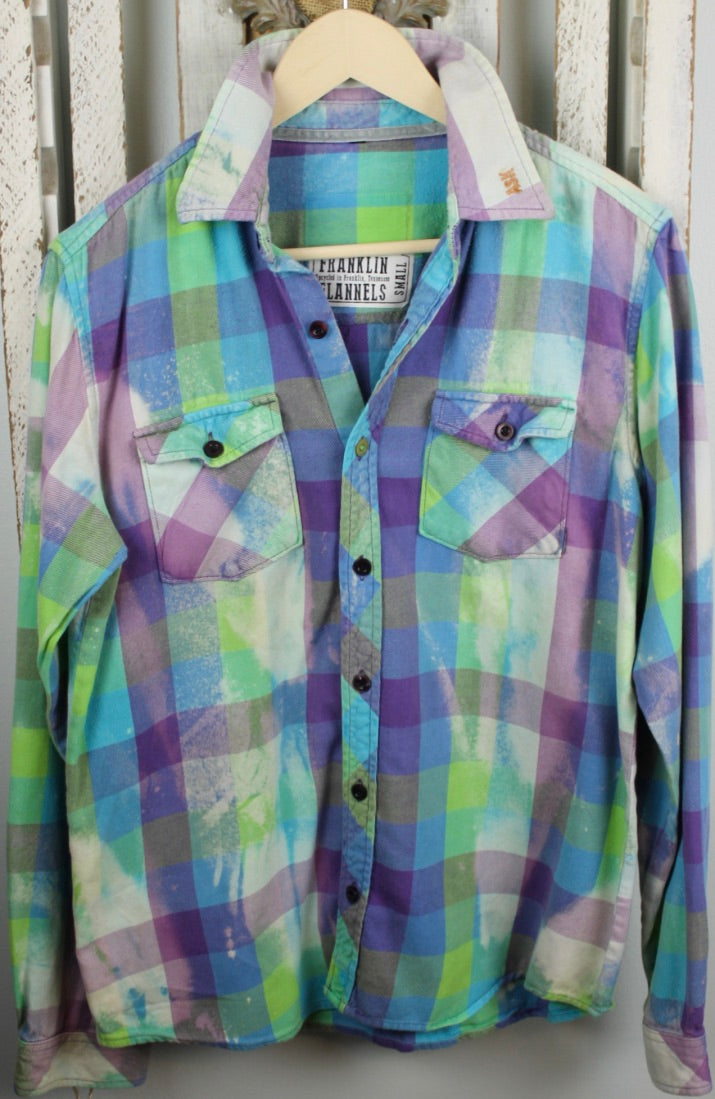 Vintage Lime Green, Purple, and Turquoise Flannel Size Small