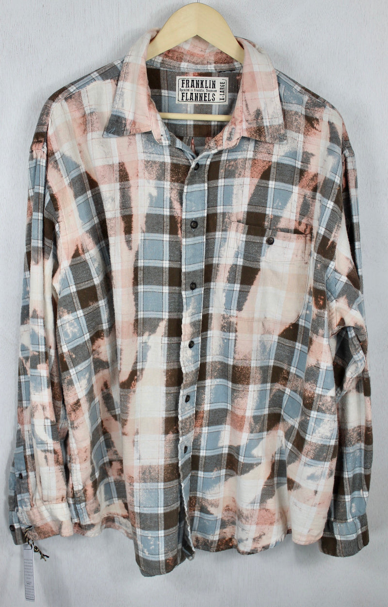 Vintage Light Blue, White, Brown and Pink Flannel Size XL