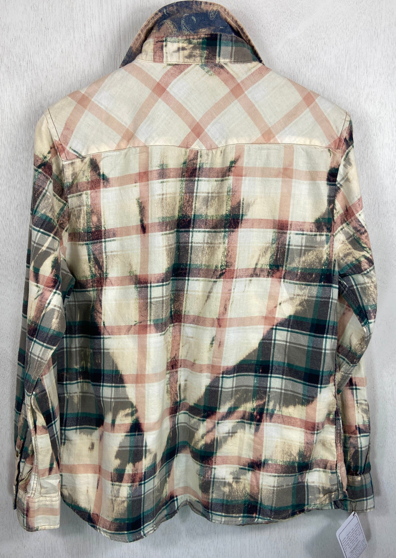 Vintage Western Style Green, Grey, Pink and Cream Flannel Size Small