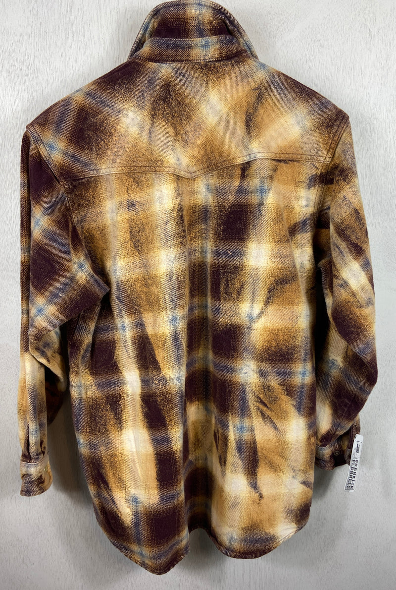 Vintage Western Style Chocolate Brown, Gold and Light Blue Flannel Jacket Size Medium