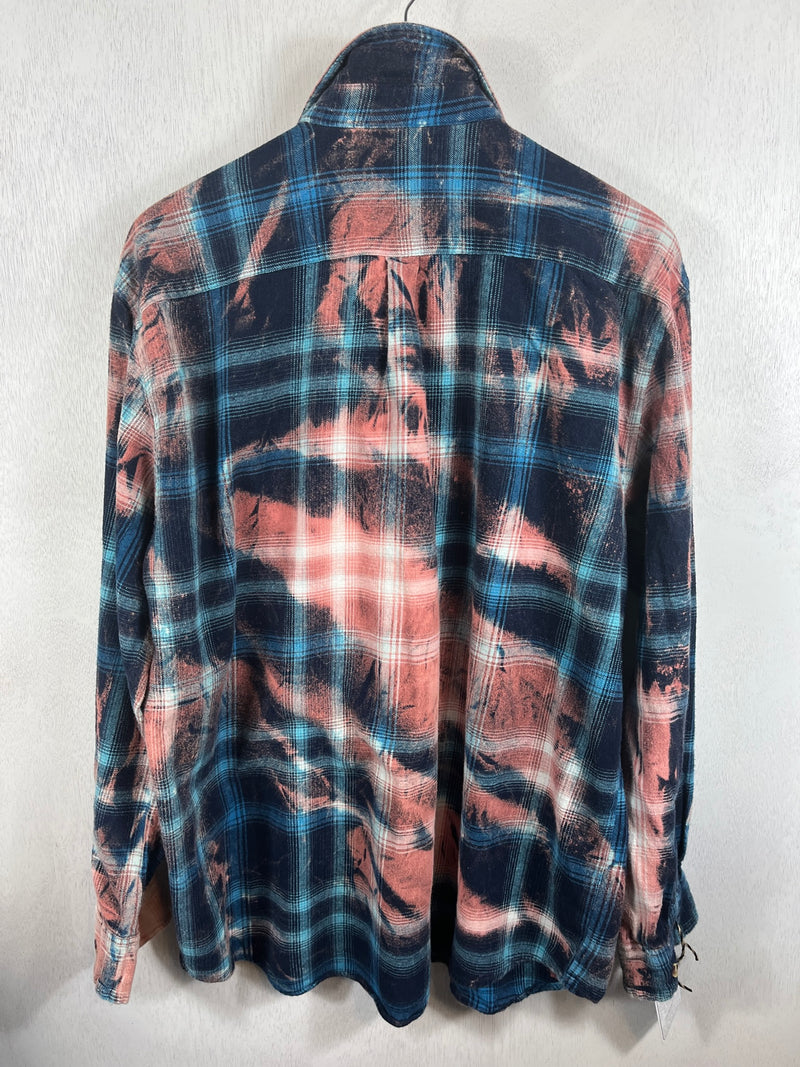 Vintage Navy, Turquoise and Rose Flannel Size XL