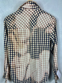 Vintage Western Style Navy, Cream and Yellow Flannel Size Small