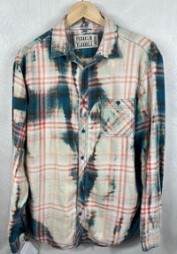 Vintage Teal Blue, Cream and Pink Flannel Size Medium