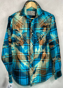 Vintage Western Style Turquoise, Black and Rust Flannel Size Small