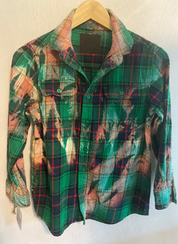 Vintage Kelly Green, Red and Rust Flannel Size Youth Large