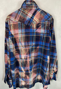 Vintage Western Style Royal Blue, Black and Dusty Rose Flannel Size XL