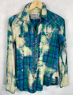 Vintage Western Style Turquoise and Navy Blue Flannel Size XS