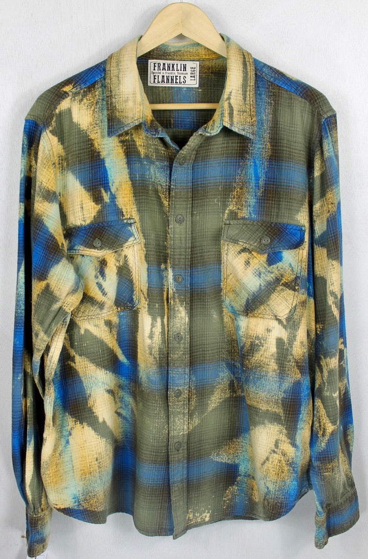 Vintage Army Green, Turquoise and Gold Flannel Size Large