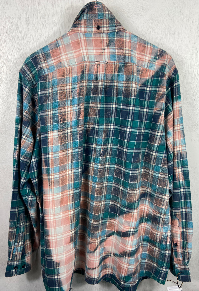 Vintage Turquoise, Navy Blue and Pink Flannel Size XL Tall