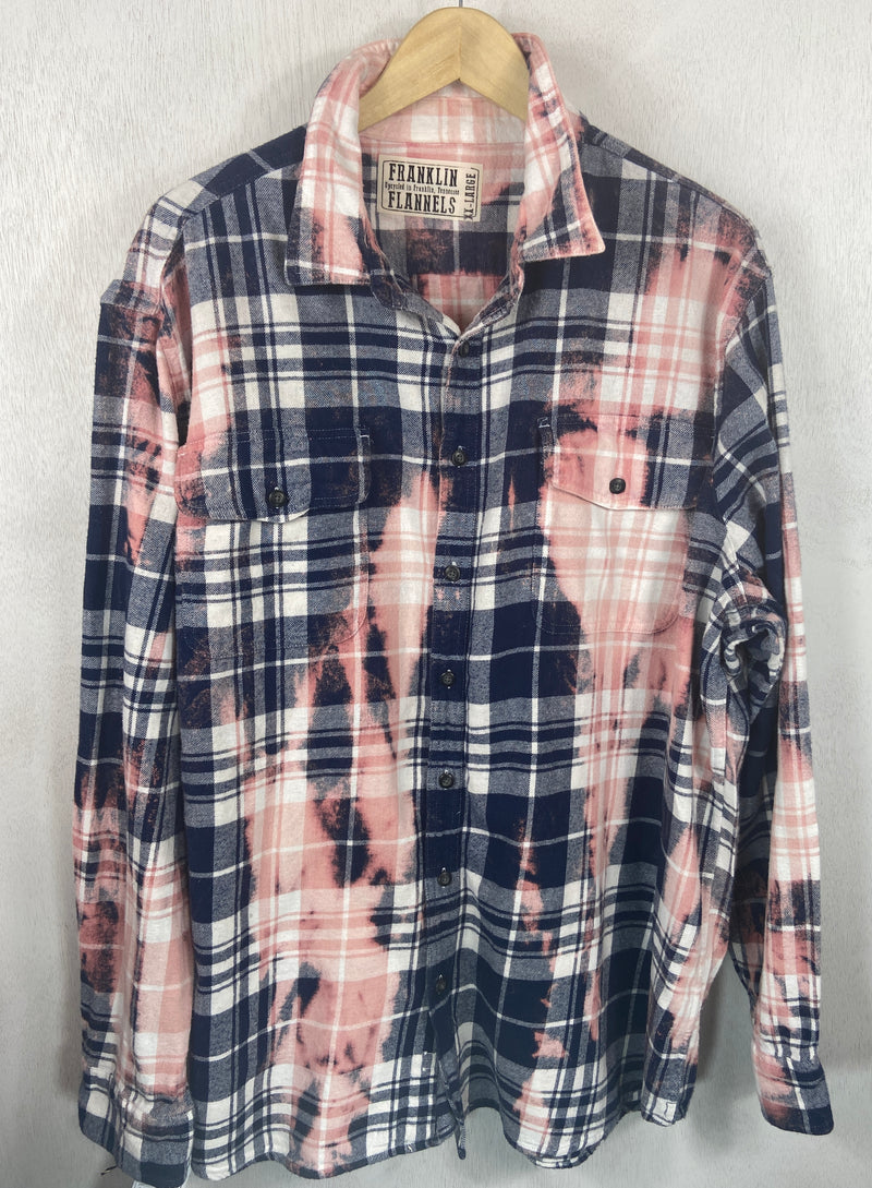Vintage Navy Blue, White and Pink Flannel Size XXL