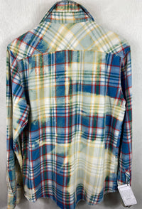 Vintage Western Style Turquoise, Yellow, Red and White Flannel Size Large